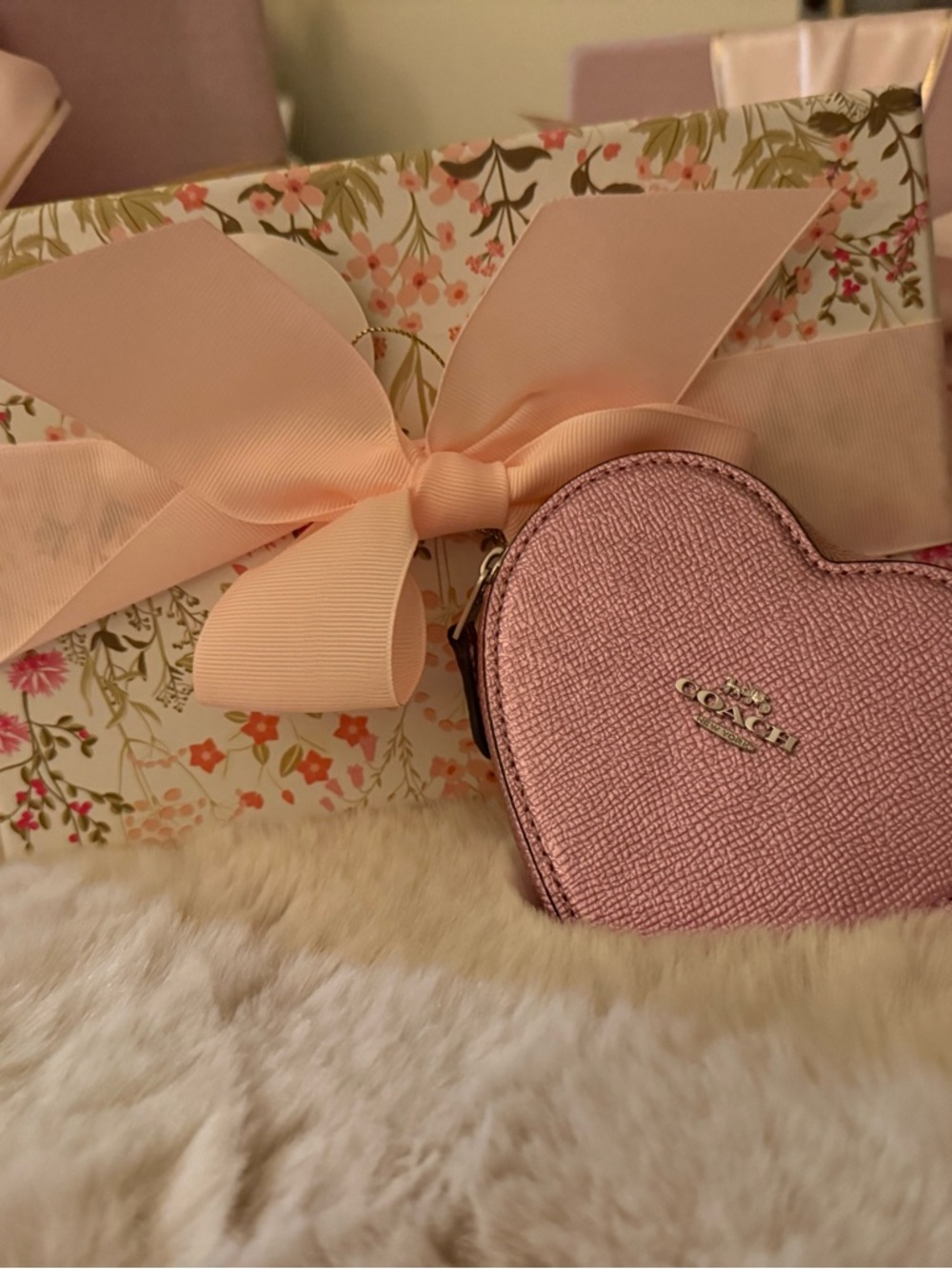 Coach Metallic Pink Heart Coin Pouch